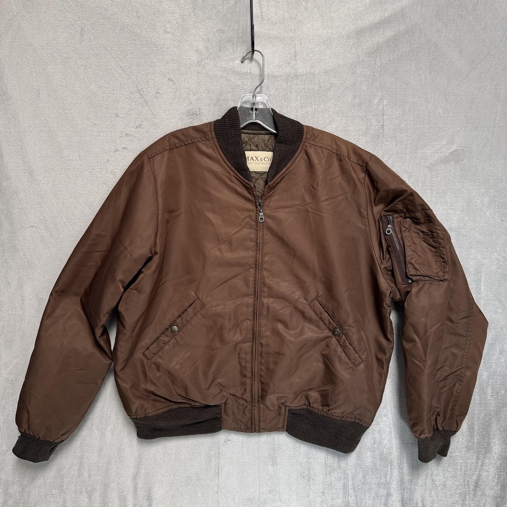 MAX&Co. Jacket Womens 42 Brown Quilted Lined Bomber Made Italy Full Zip Padded